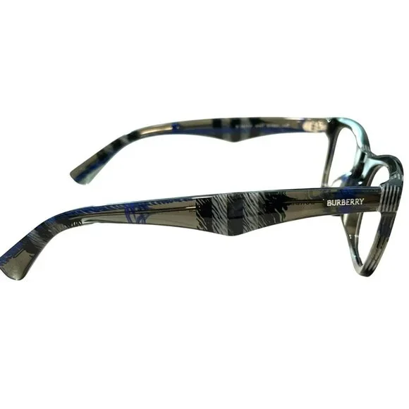 Burberry Eyeglasses B2291 3581 54mm Square Frame Gray & Blue Plaid Acetate New - Picture 5 of 10